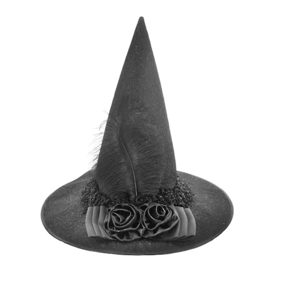 Witch Hat with Black Spider Web & Feather Halloween Hat